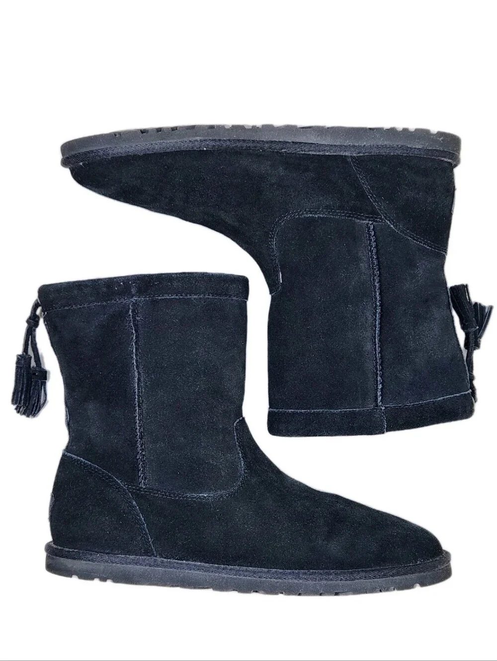 UGG Mia Tassle All-Season Boots Sz 9 Black Suede Short 1006427